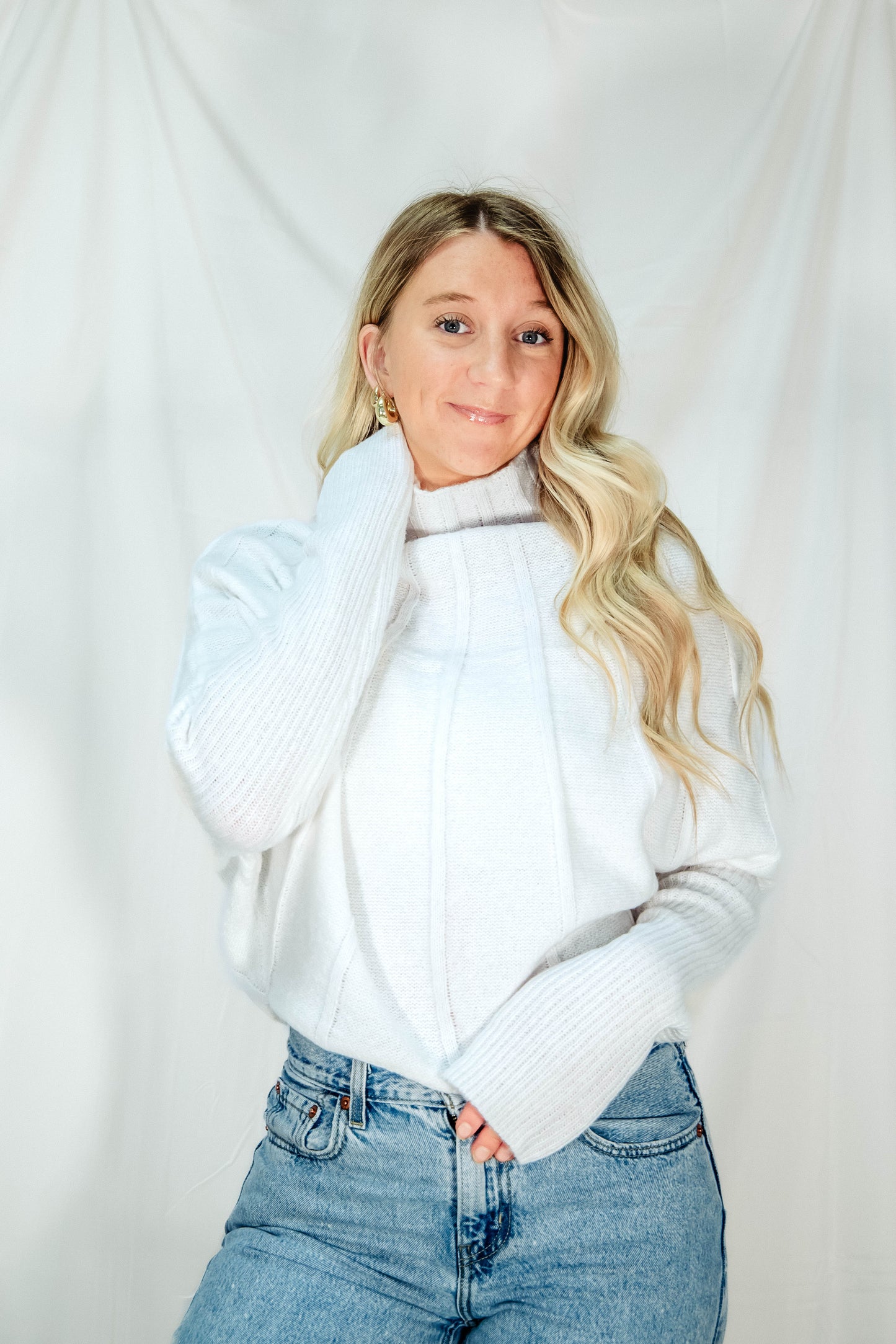 Soft Pleated Mock Neck Top