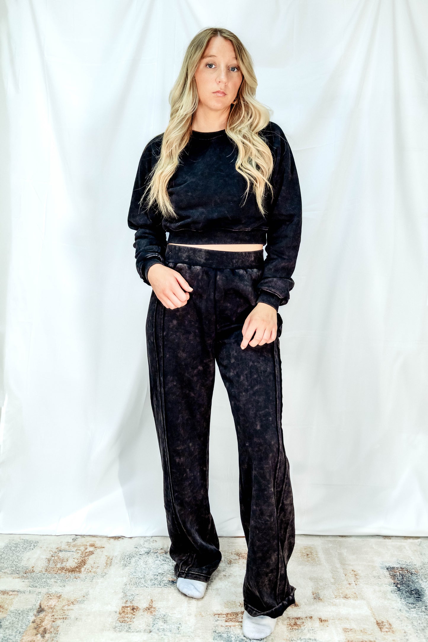 Washed Sweatshirt and Pants Set