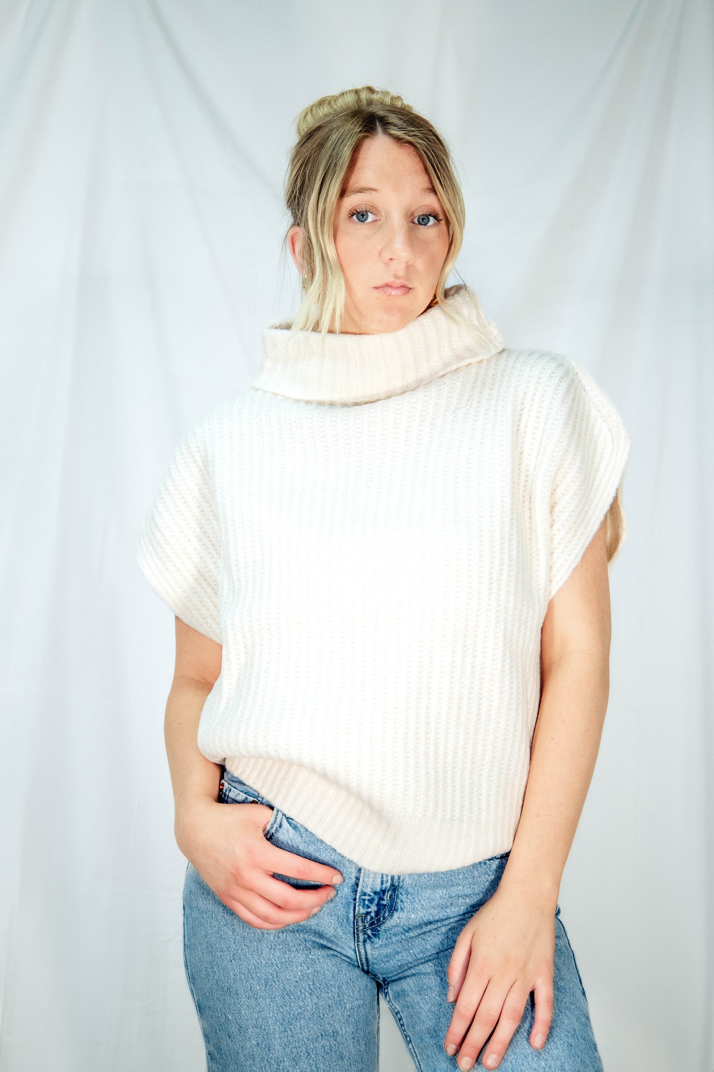 Knit Ribbed Turtleneck Sweater Vest