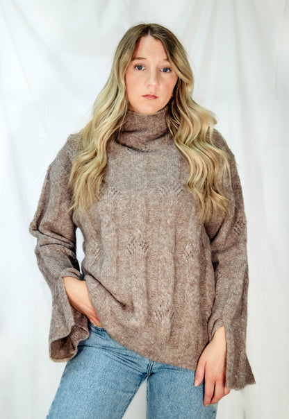 Mock Neck Side Slit Sleeve Sweater