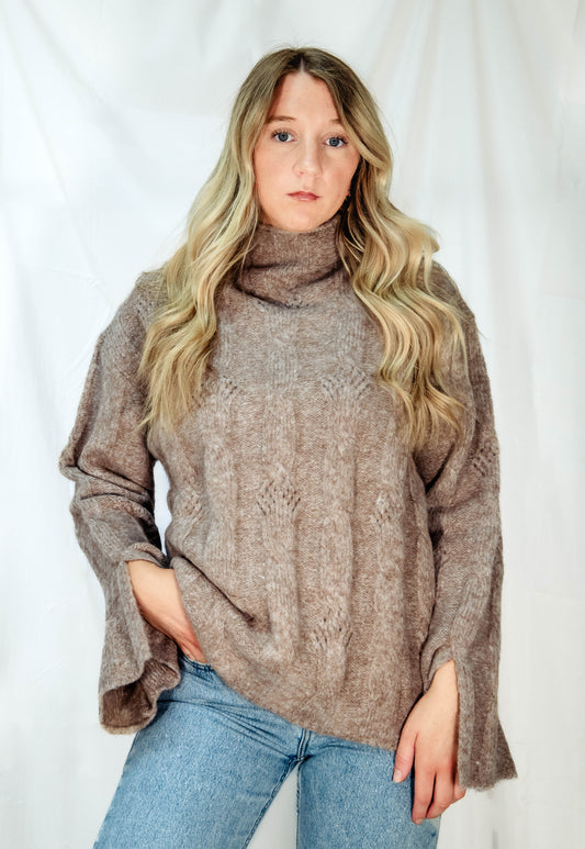 Mock Neck Side Slit Sleeve Sweater
