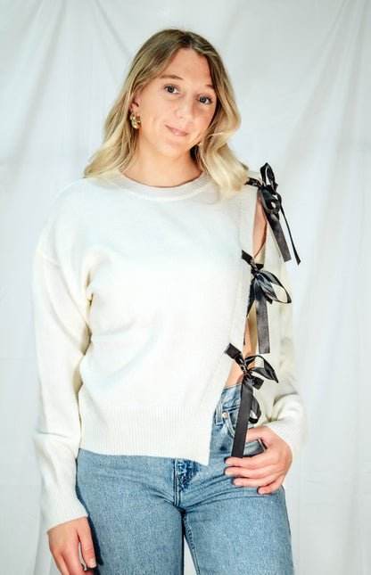 Asymmetrical Coquette Bow Knit Sweater