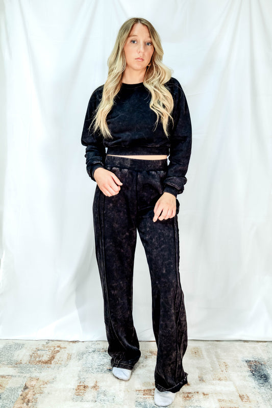 Washed Sweatshirt and Pants Set