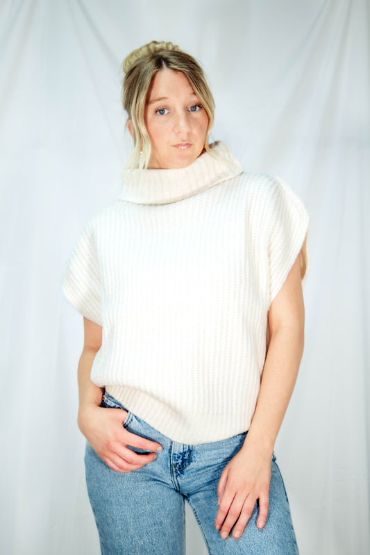 Knit Ribbed Turtleneck Sweater Vest