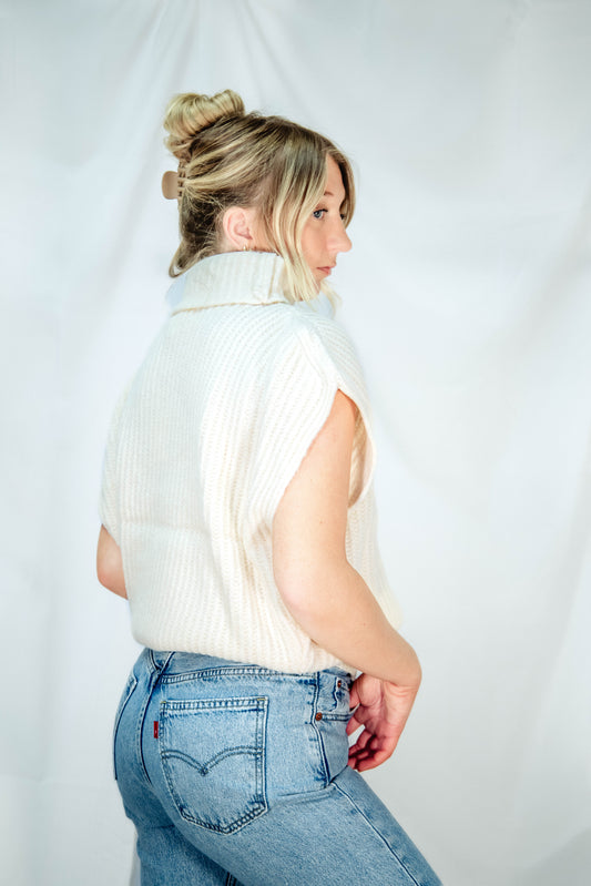 Knit Ribbed Turtleneck Sweater Vest