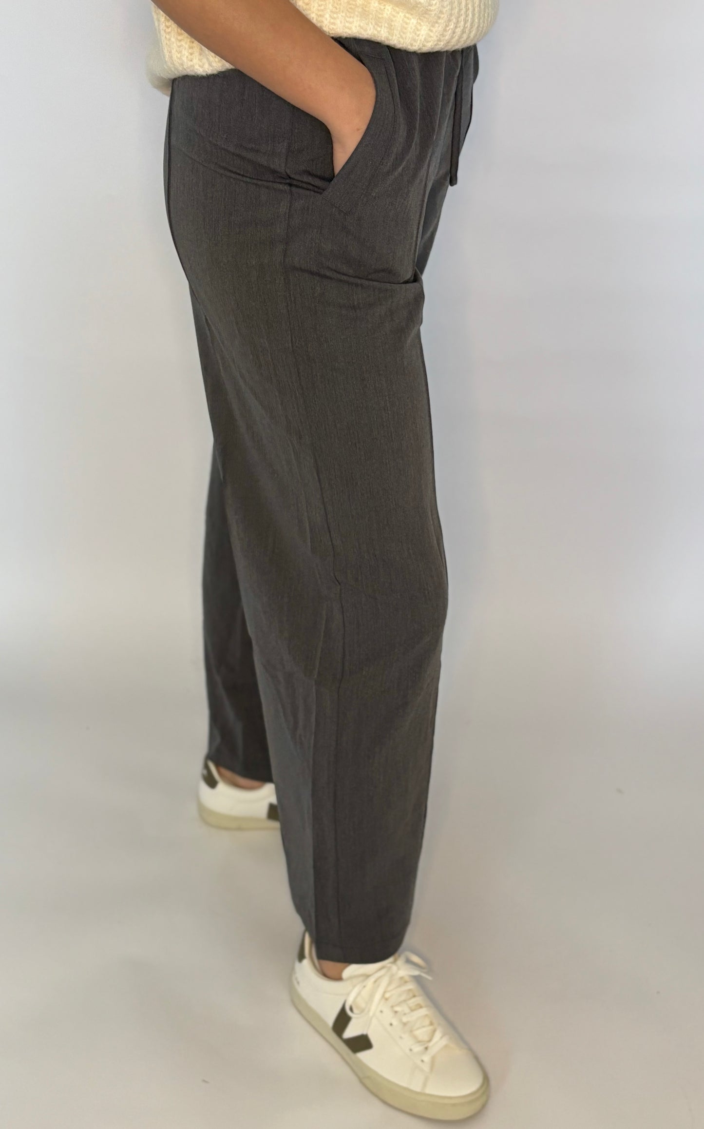 Solid Woven Wide-Leg Drawstring Pants