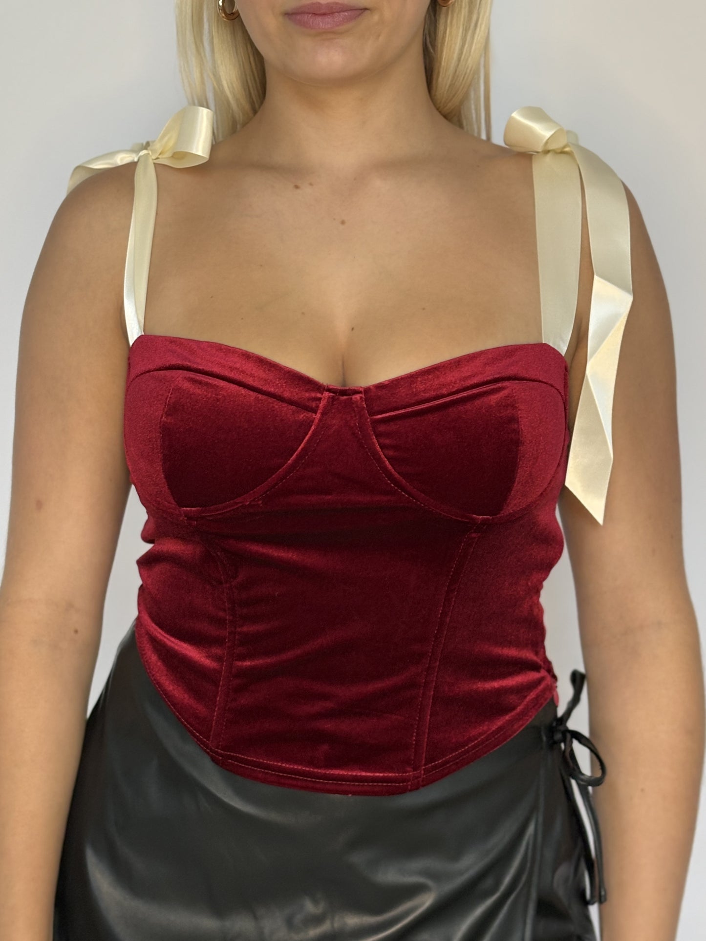 Satin Strap Velvet Bustier Top